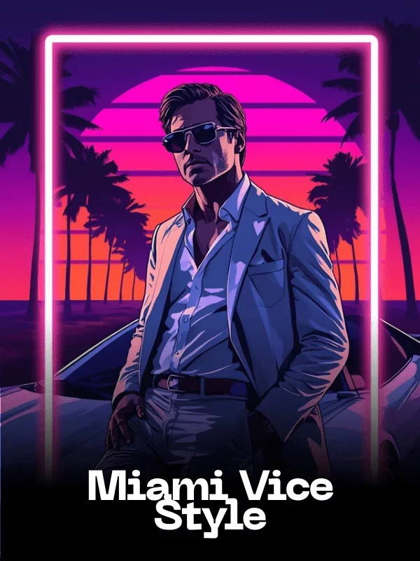 Miami Vice Style Fun Card AI Face Swap Style - created with the SwappdAI App