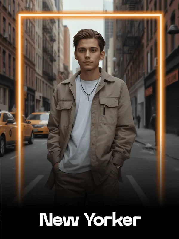 Elegant male portrait in New York – realistic AI result from the SwappdAI App